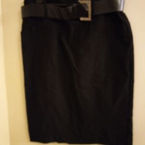 Women's pencil black belted skirt